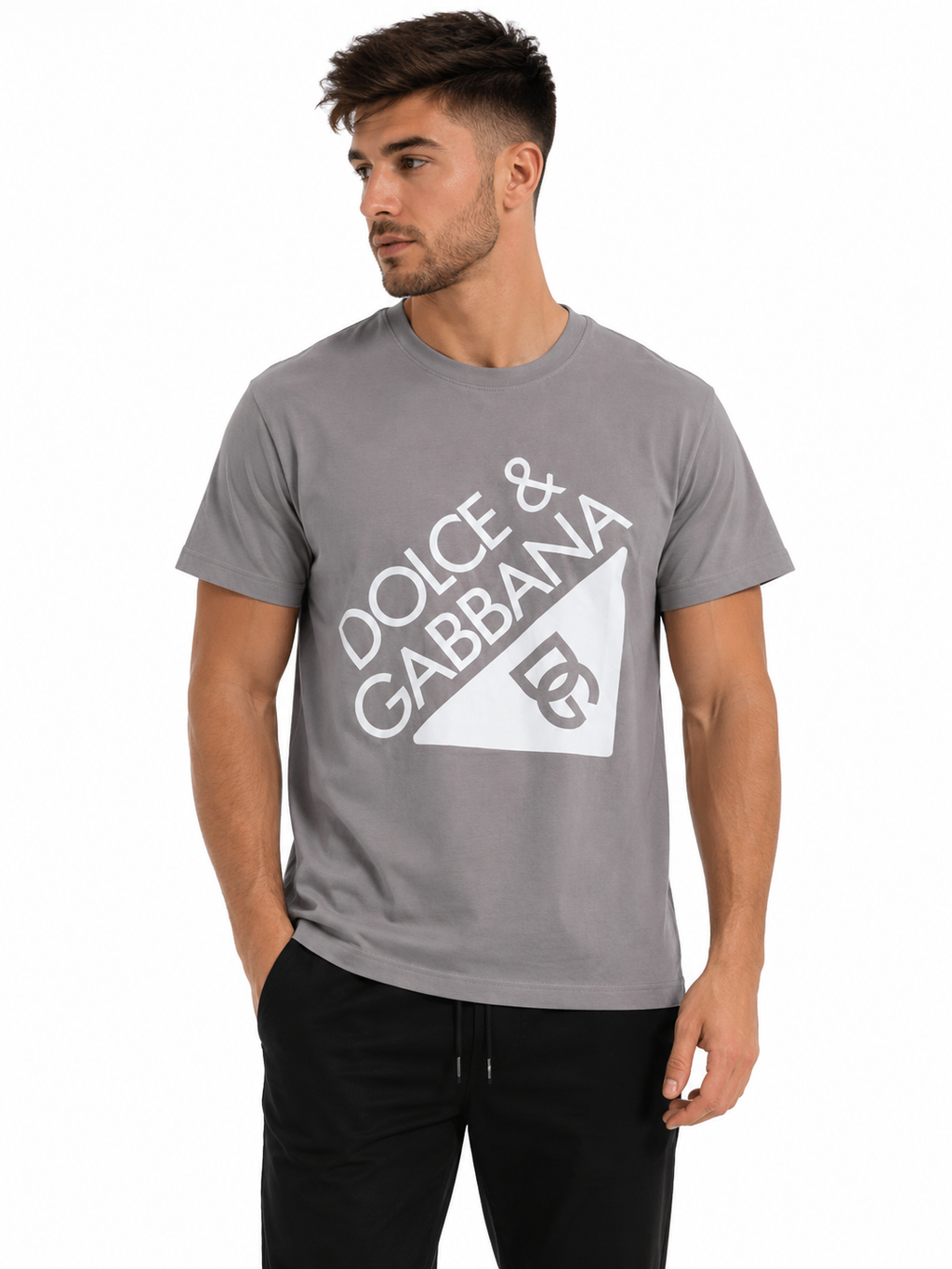 Dolce & Gabbana Tricou Bărbați Gri din Bumbac Premium