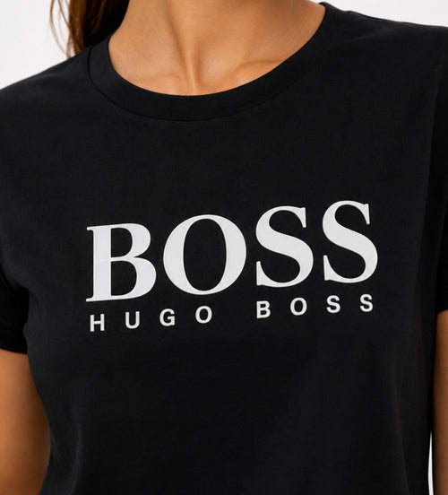 BOSS Tricou Negru Logo Alb