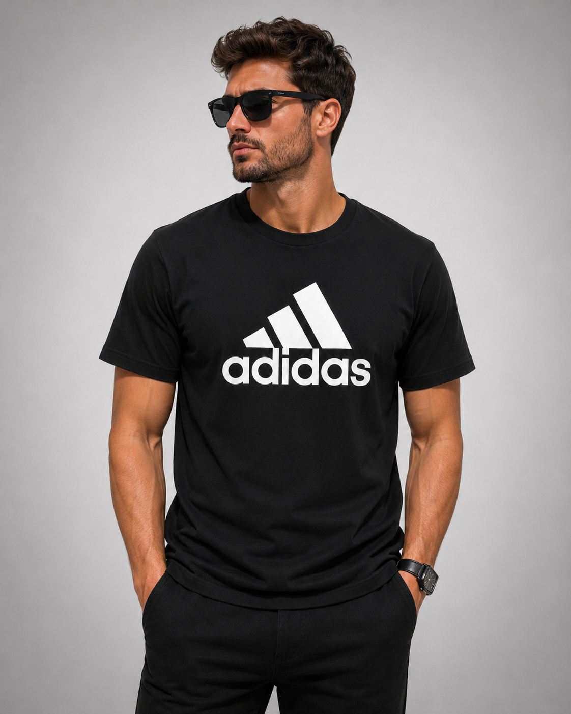 Adidas Tricou Negru Logo Alb