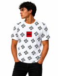 Tricou Hugo alb cu imprimeu integral și logo aplicat