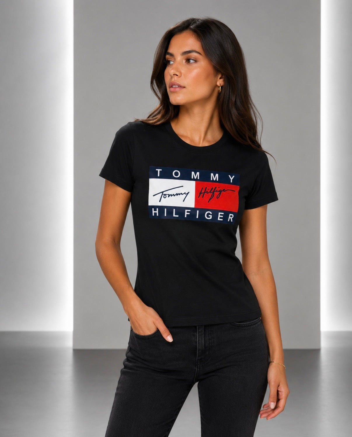 Tricou Femei Tommy Hilfiger – Logo Mare – Negru