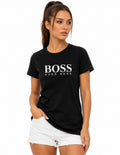 BOSS Tricou Negru Logo Alb