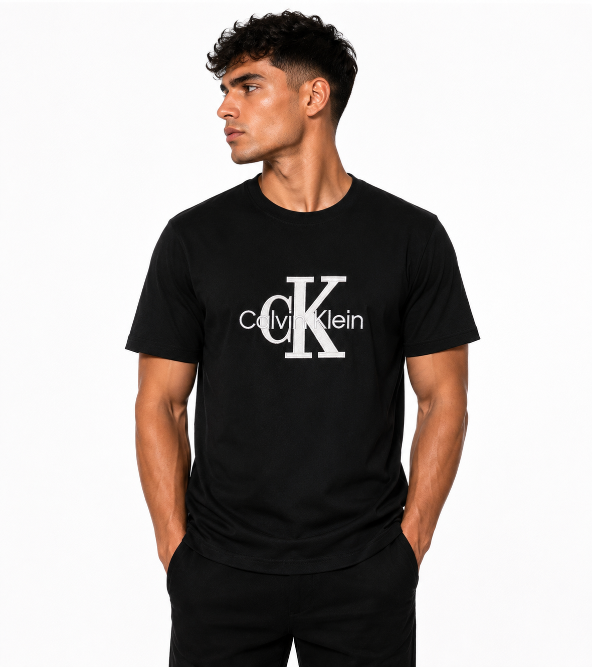 Tricou Calvin Klein Negru cu Logo Brodat