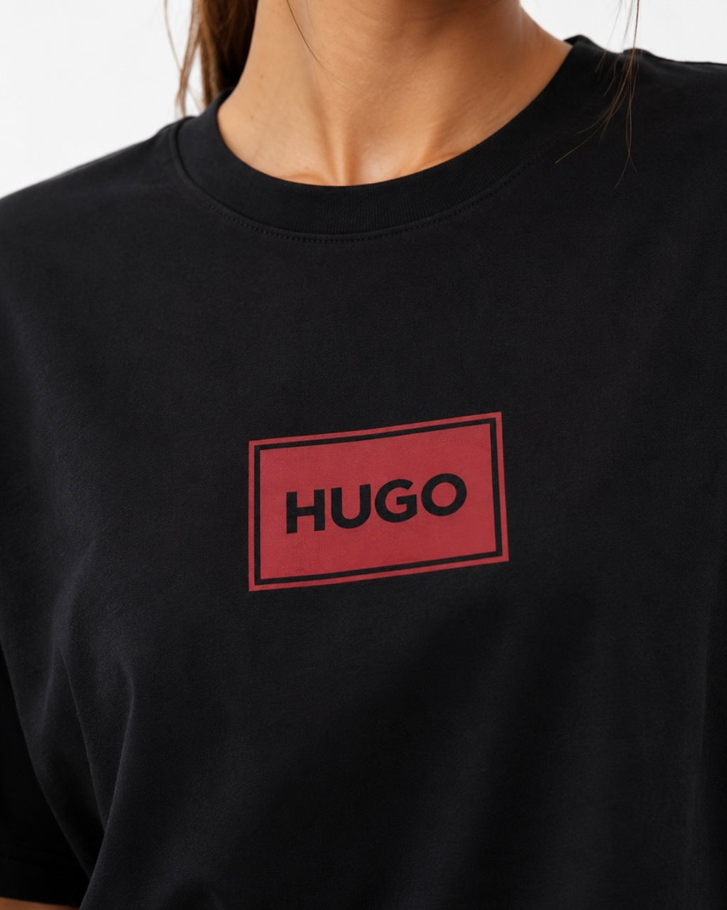 HUGO Tricou Negru Logo Roșu