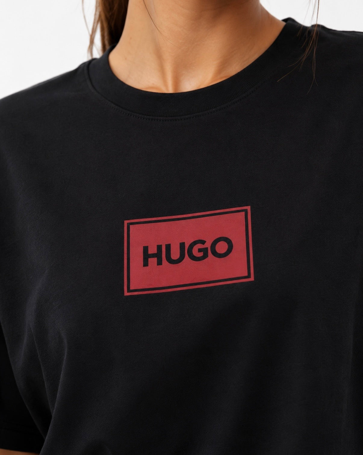 HUGO Tricou Negru Logo Roșu