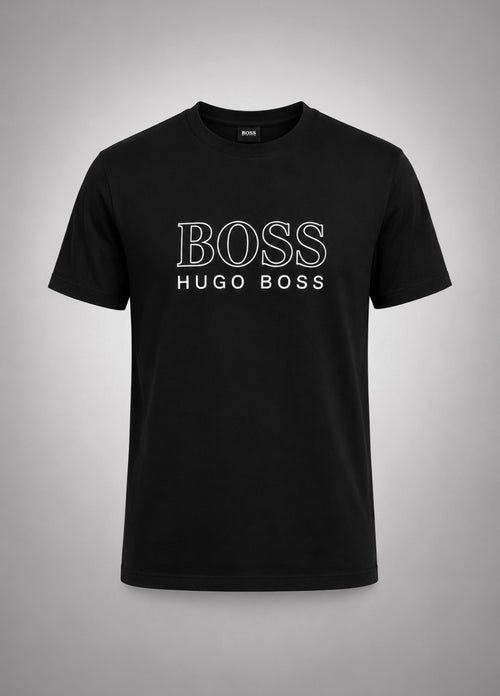 Boss Tricou Negru Logo Alb
