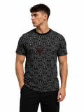 Tricou Guess negru bărbați din bumbac – Imprimeu integral logo