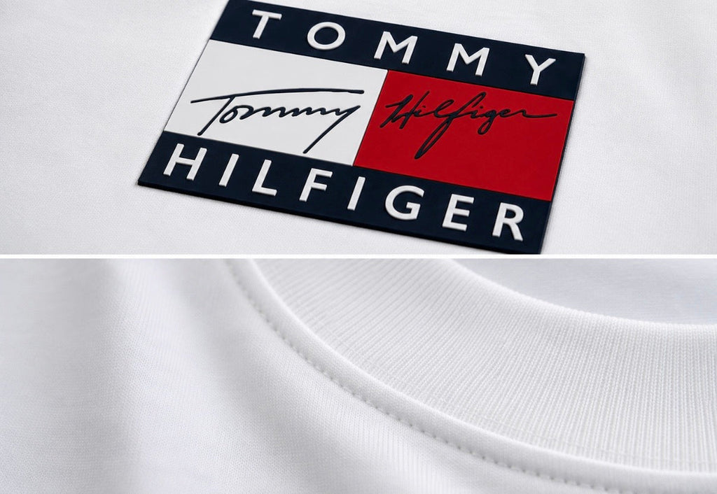 Tricou alb Tommy Hilfiger damă cu logo frontal.