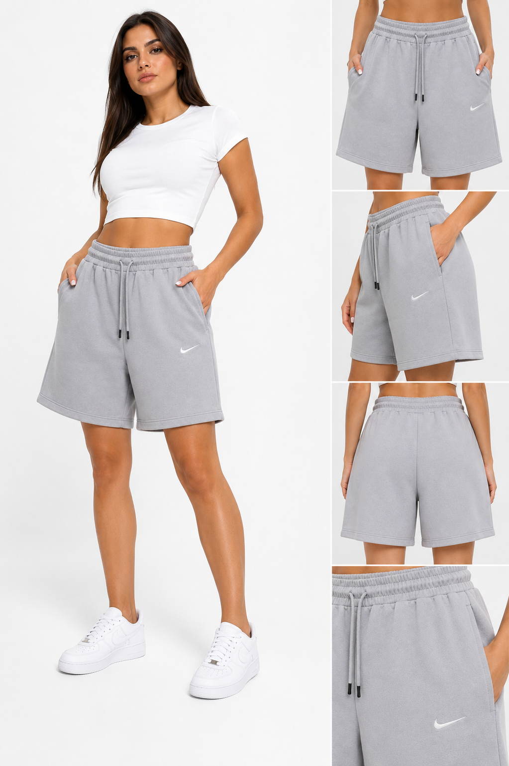 Pantaloni Scurți Nike  Damă Gri – Logo Brodat – Bumbac