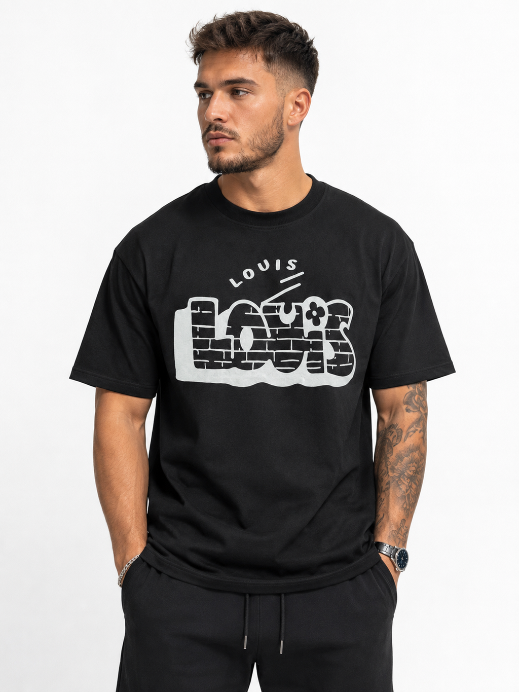 Louis Vuitton Tricou Bărbați Negru din Bumbac Premium