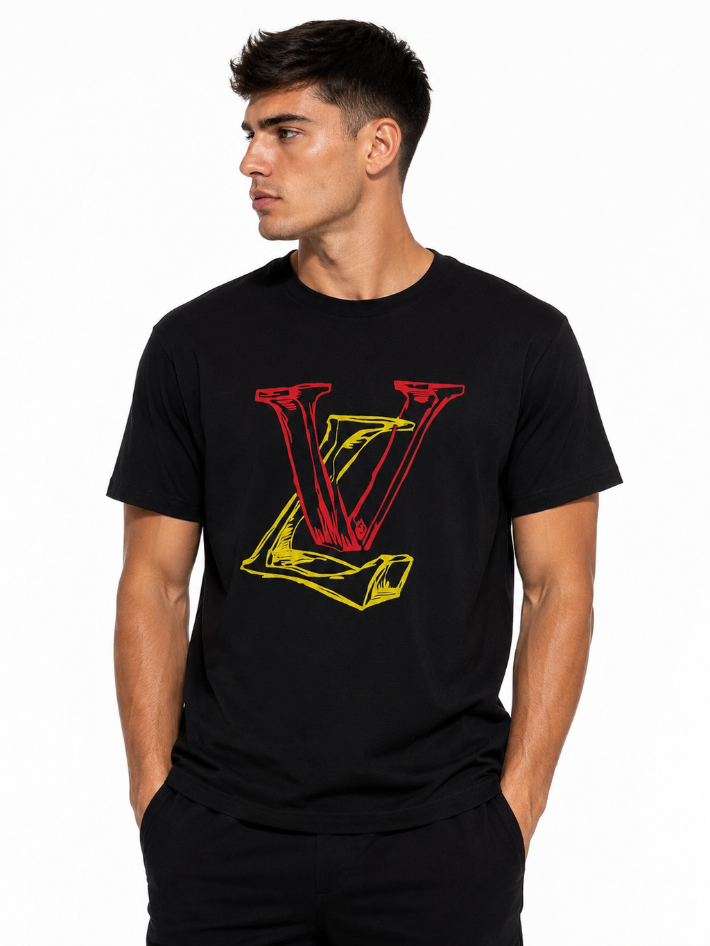 Louis Vuitton Tricou Bărbați Negru din Bumbac Premium