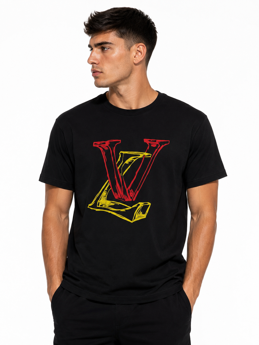 Louis Vuitton Tricou Bărbați Negru din Bumbac Premium